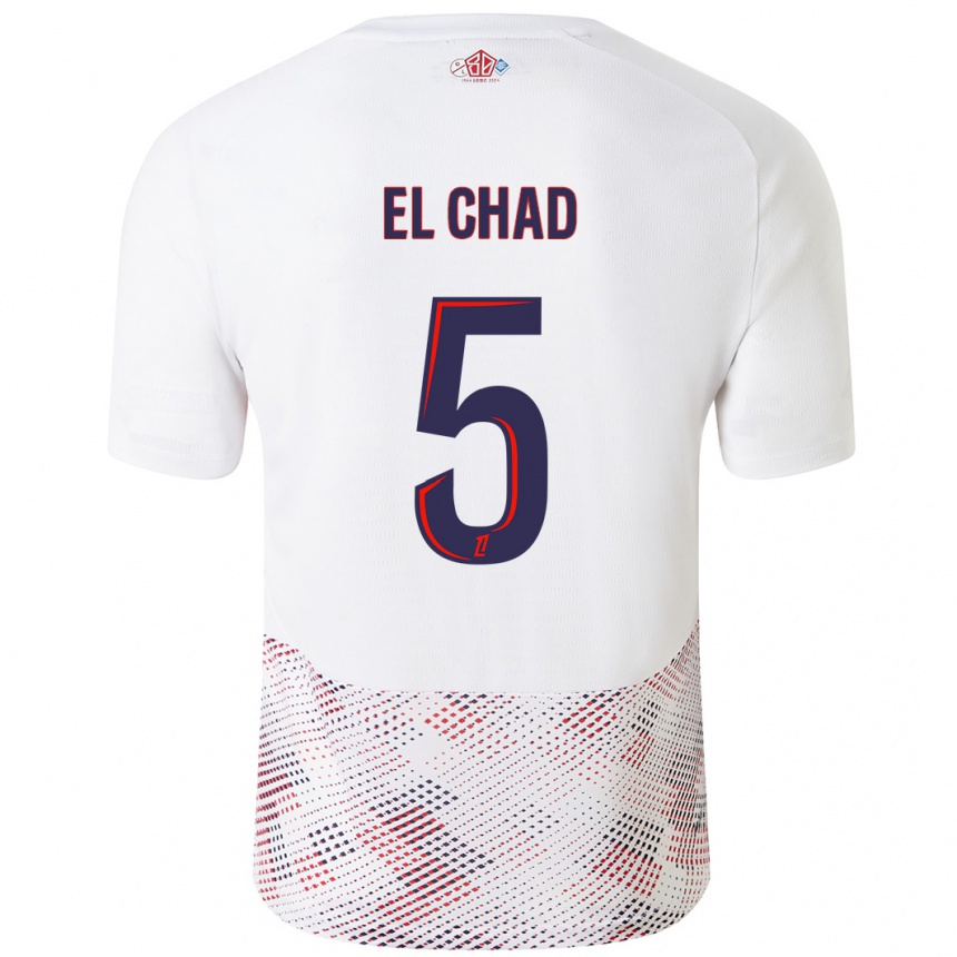 Kids Football Nesryne El Chad #5 White Royal Blue Away Jersey 2024/25 T-Shirt Canada