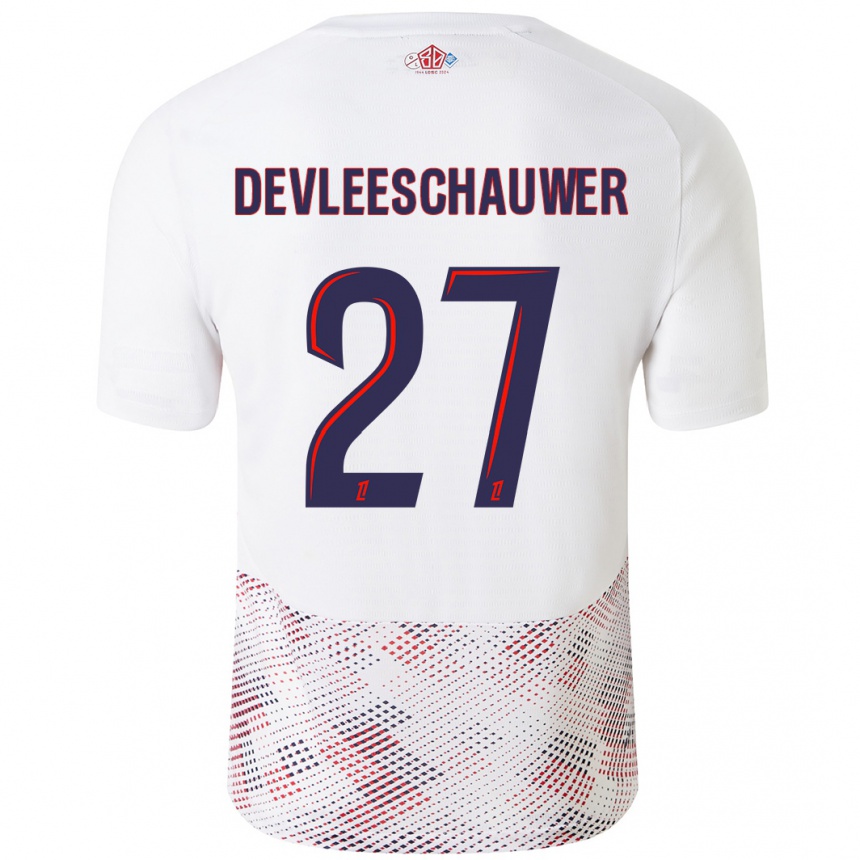 Kids Football Gwenaëlle Devleeschauwer #27 White Royal Blue Away Jersey 2024/25 T-Shirt Canada