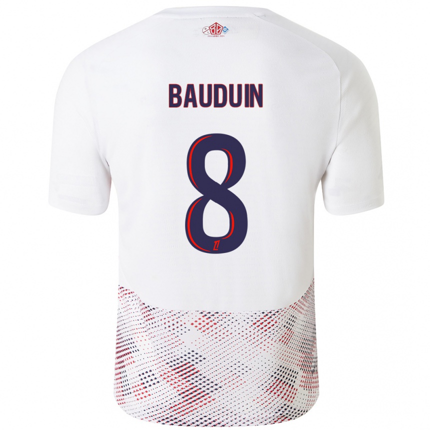 Kids Football Justine Bauduin #8 White Royal Blue Away Jersey 2024/25 T-Shirt Canada