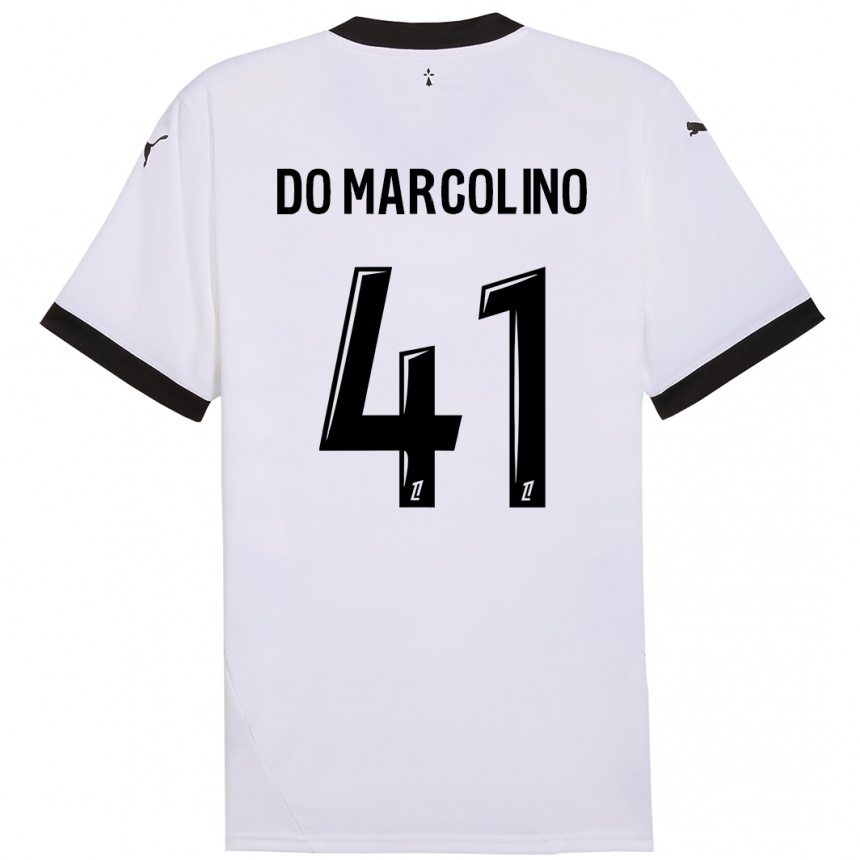 Kids Football Alan Do Marcolino #41 White Black Away Jersey 2024/25 T-Shirt Canada