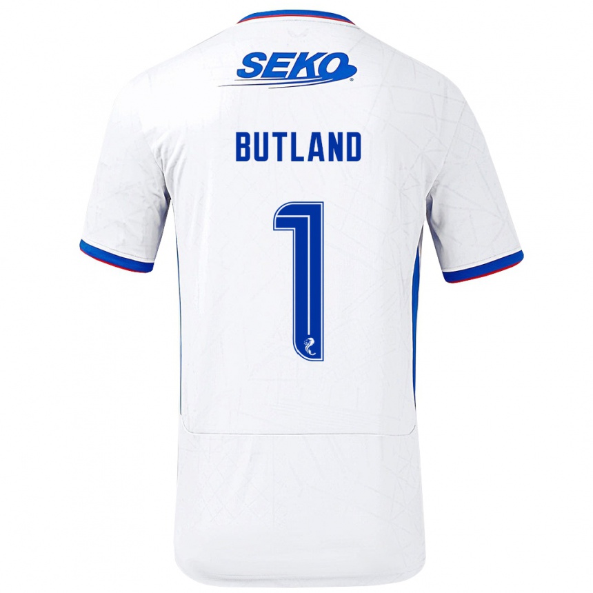 Enfant Football Maillot Jack Butland #1 Blanc Bleu Tenues Extérieur 2024/25 Canada