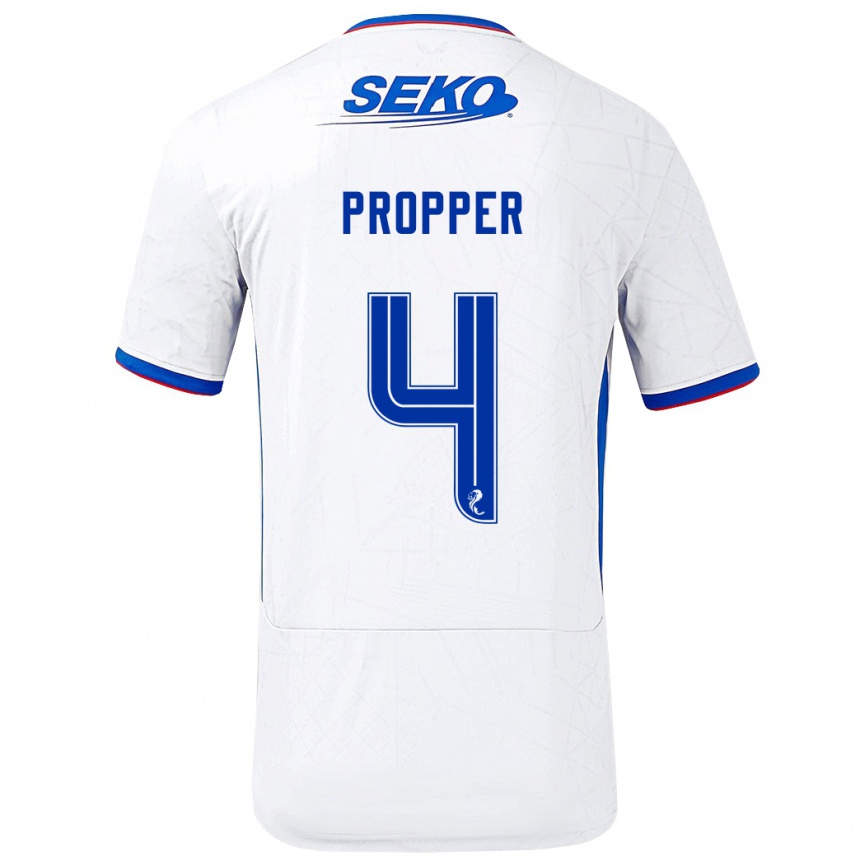 Kids Football Robin Pröpper #4 White Blue Away Jersey 2024/25 T-Shirt Canada