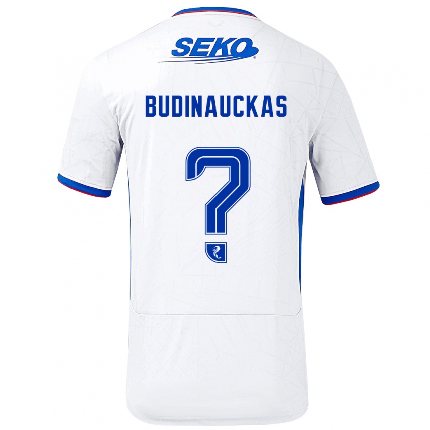 Kids Football Lewis Budinauckas #0 White Blue Away Jersey 2024/25 T-Shirt Canada