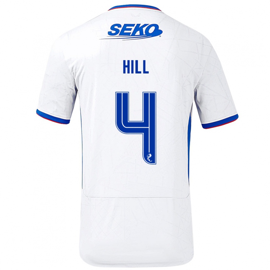 Kids Football Kathryn Hill #4 White Blue Away Jersey 2024/25 T-Shirt Canada