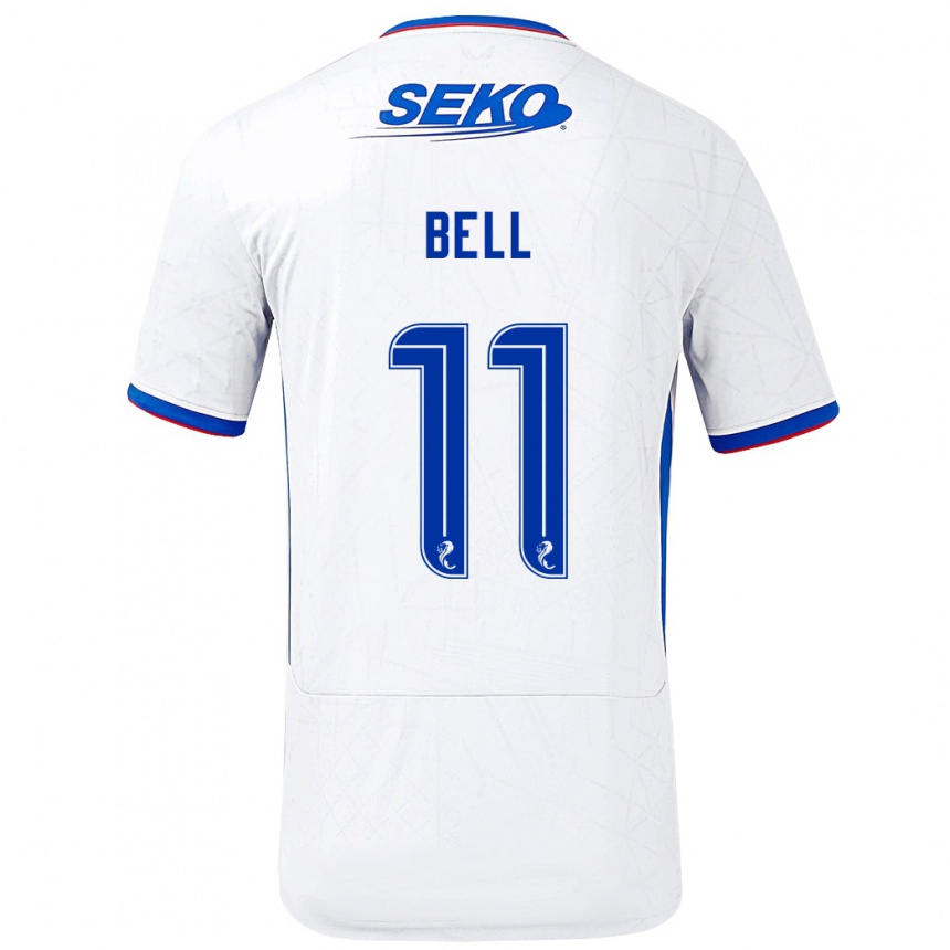 Kids Football Megan Bell #11 White Blue Away Jersey 2024/25 T-Shirt Canada