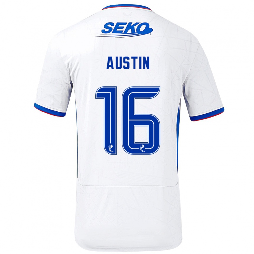 Enfant Football Maillot Eilidh Austin #16 Blanc Bleu Tenues Extérieur 2024/25 Canada