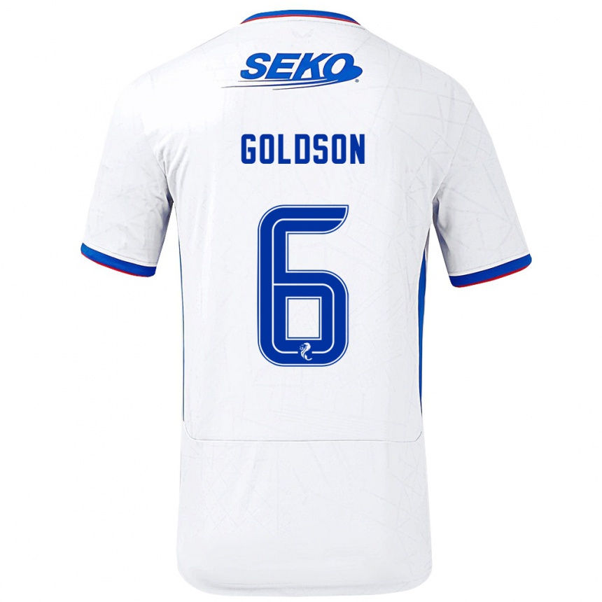 Enfant Football Maillot Connor Goldson #6 Blanc Bleu Tenues Extérieur 2024/25 Canada