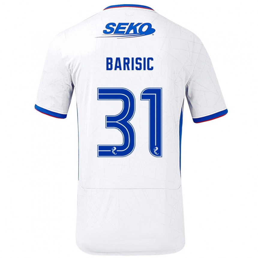 Kids Football Borna Barisic #31 White Blue Away Jersey 2024/25 T-Shirt Canada