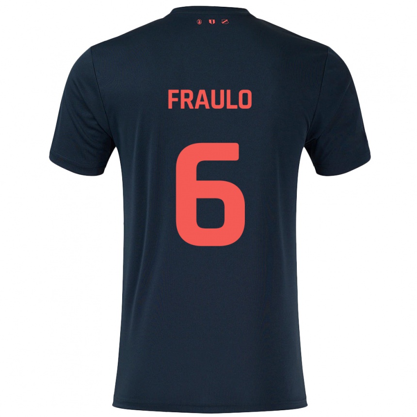 Kids Football Oscar Fraulo #6 Black Red Away Jersey 2024/25 T-Shirt Canada