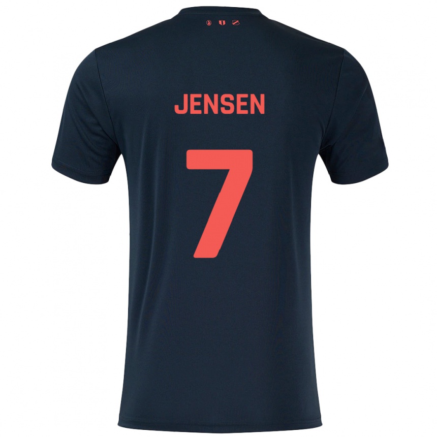 Kids Football Victor Jensen #7 Black Red Away Jersey 2024/25 T-Shirt Canada