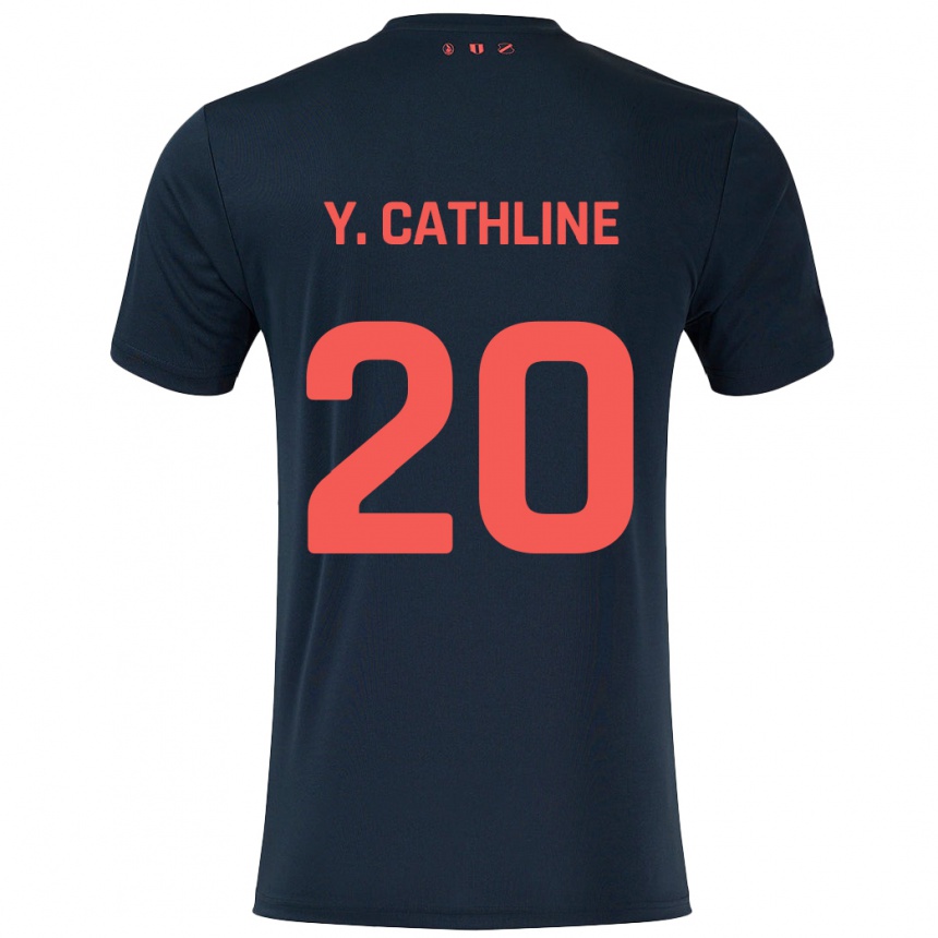 Kids Football Yoann Cathline #20 Black Red Away Jersey 2024/25 T-Shirt Canada