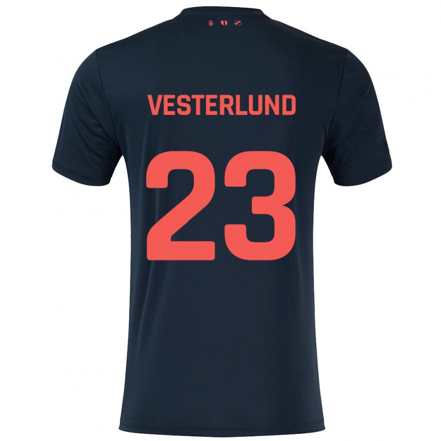 Kids Football Niklas Vesterlund #23 Black Red Away Jersey 2024/25 T-Shirt Canada