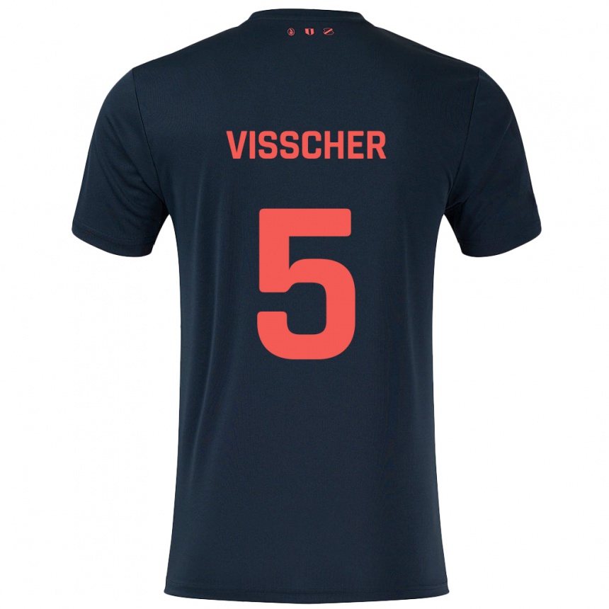 Kids Football Amber Visscher #5 Black Red Away Jersey 2024/25 T-Shirt Canada