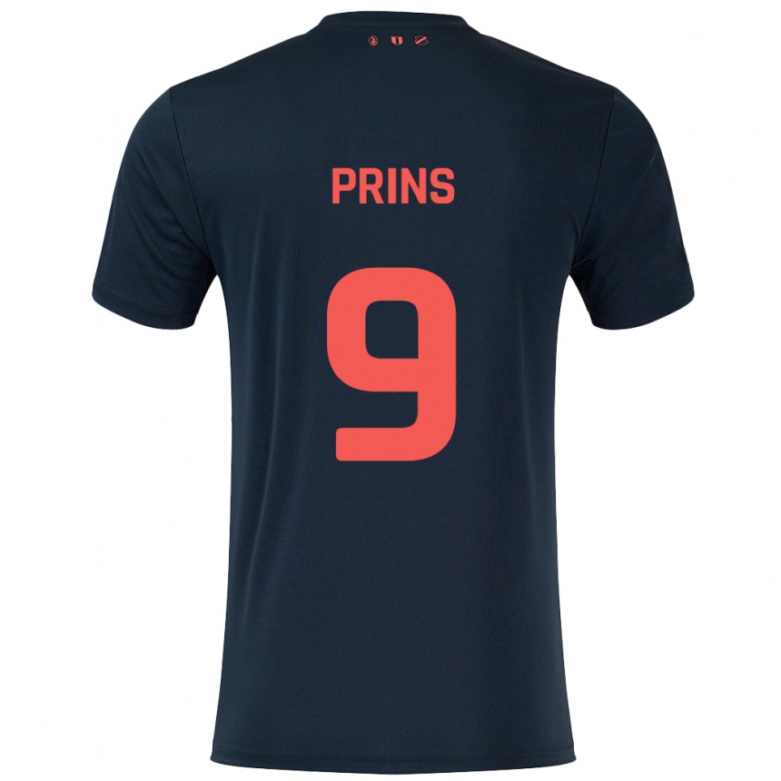 Kids Football Femke Prins #9 Black Red Away Jersey 2024/25 T-Shirt Canada