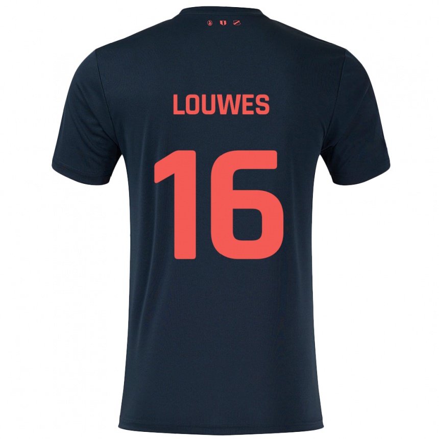 Kids Football Puck Louwes #16 Black Red Away Jersey 2024/25 T-Shirt Canada