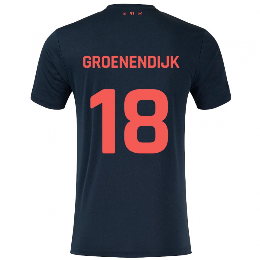 Kids Football Tami Groenendijk #18 Black Red Away Jersey 2024/25 T-Shirt Canada