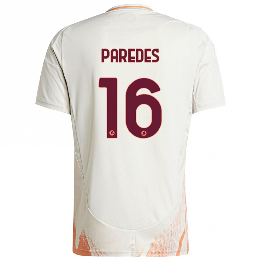 Enfant Football Maillot Leandro Paredes #16 Crème Blanc Orange Tenues Extérieur 2024/25 Canada