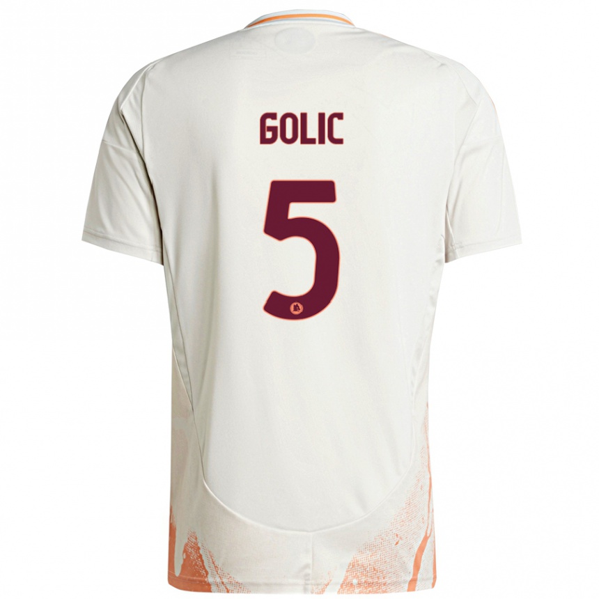 Kids Football Lovro Golic #5 Cream White Orange Away Jersey 2024/25 T-Shirt Canada