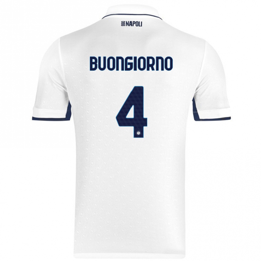 Kids Football Alessandro Buongiorno #4 White Royal Blue Away Jersey 2024/25 T-Shirt Canada