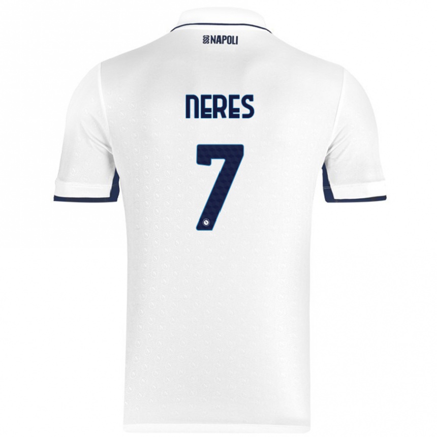 Enfant Football Maillot David Neres #7 Blanc Bleu Royal Tenues Extérieur 2024/25 Canada