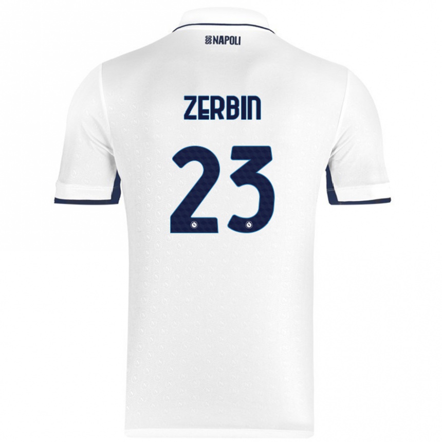 Kids Football Alessio Zerbin #23 White Royal Blue Away Jersey 2024/25 T-Shirt Canada