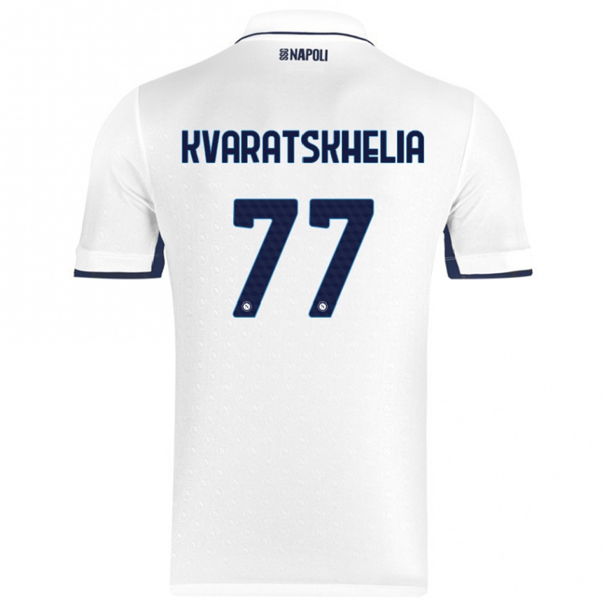 Kids Football Khvicha Kvaratskhelia #77 White Royal Blue Away Jersey 2024/25 T-Shirt Canada