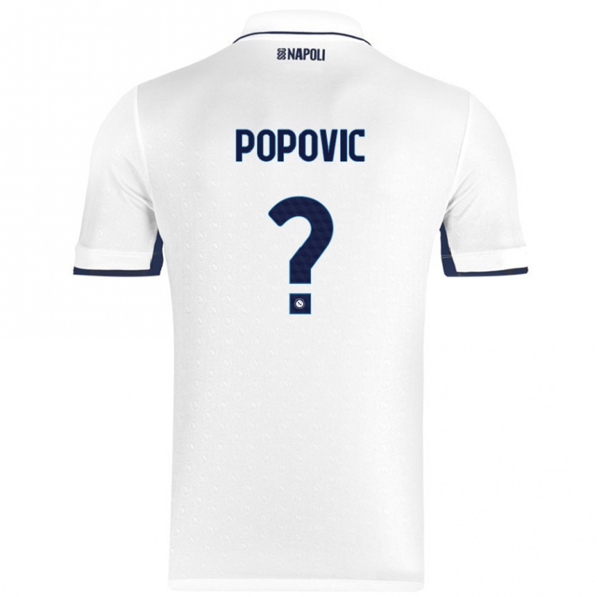 Enfant Football Maillot Matija Popovic #0 Blanc Bleu Royal Tenues Extérieur 2024/25 Canada