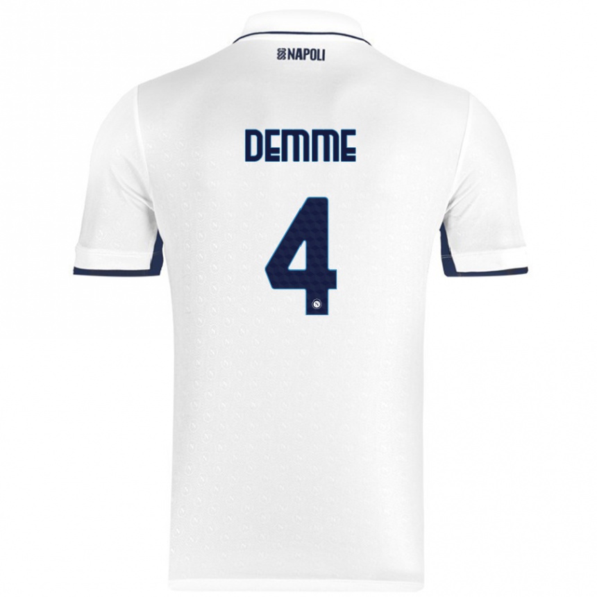 Kids Football Diego Demme #4 White Royal Blue Away Jersey 2024/25 T-Shirt Canada