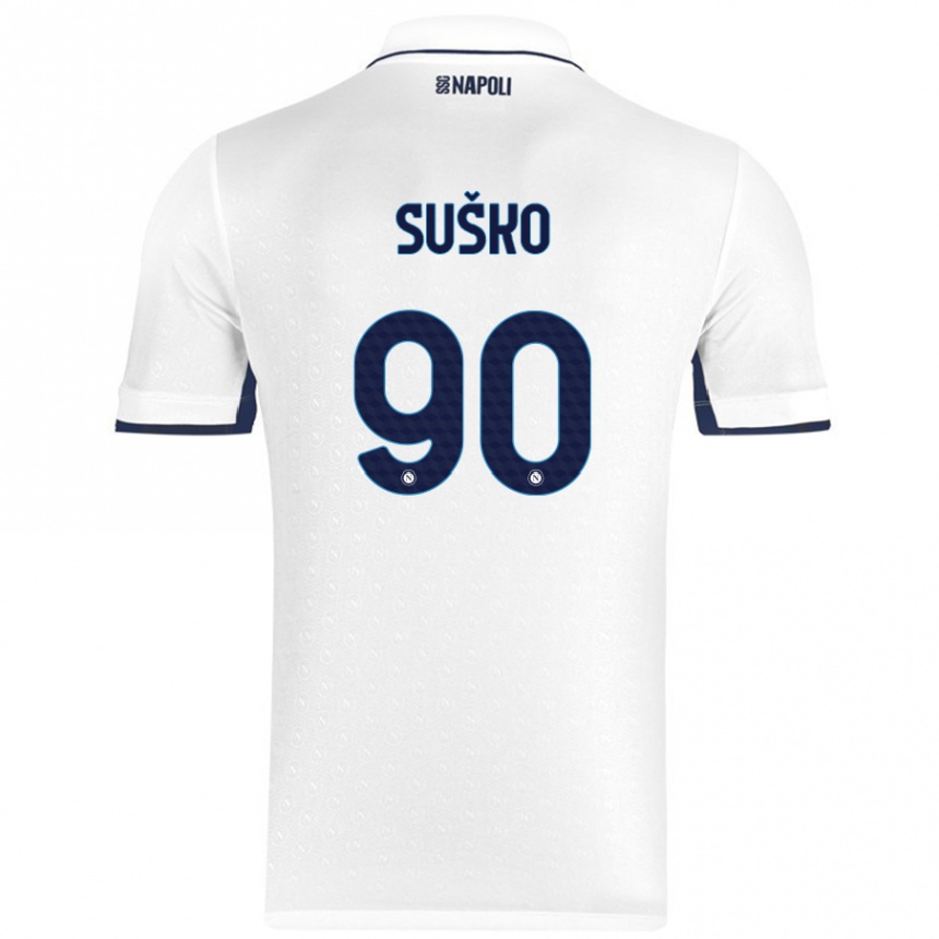 Kids Football Daniel Suško #90 White Royal Blue Away Jersey 2024/25 T-Shirt Canada