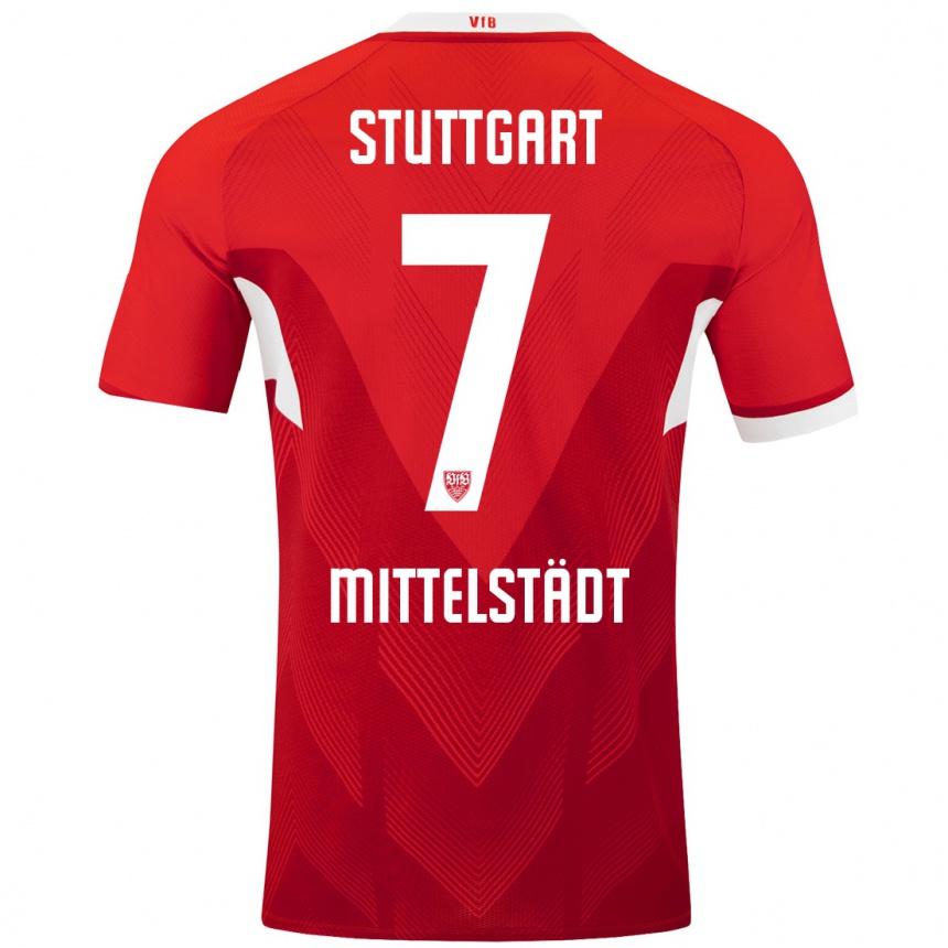 Kids Football Maximilian Mittelstädt #7 Red White Away Jersey 2024/25 T-Shirt Canada