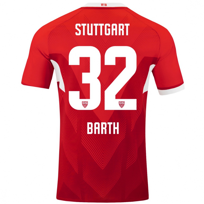 Enfant Football Maillot Tom Barth #32 Blanc Rouge Tenues Extérieur 2024/25 Canada