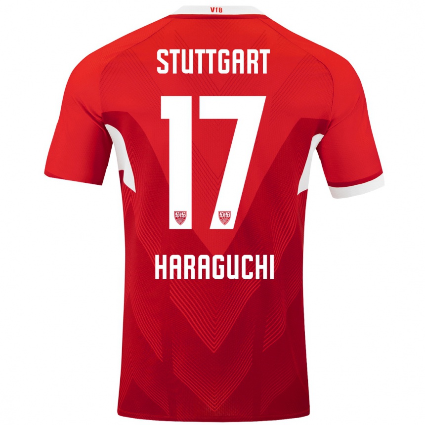 Enfant Football Maillot Genki Haraguchi #17 Blanc Rouge Tenues Extérieur 2024/25 Canada