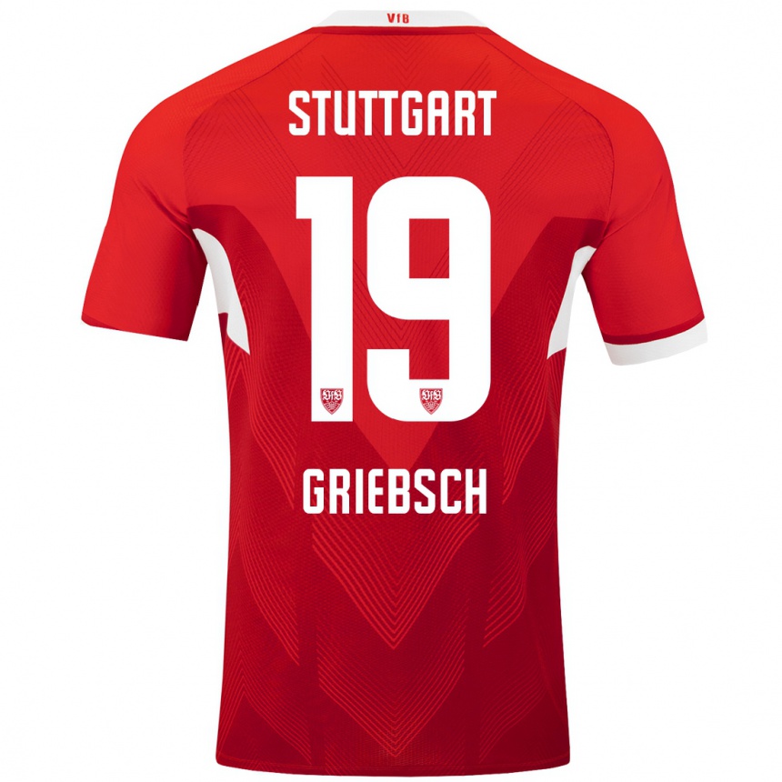 Enfant Football Maillot Lukas Griebsch #19 Blanc Rouge Tenues Extérieur 2024/25 Canada