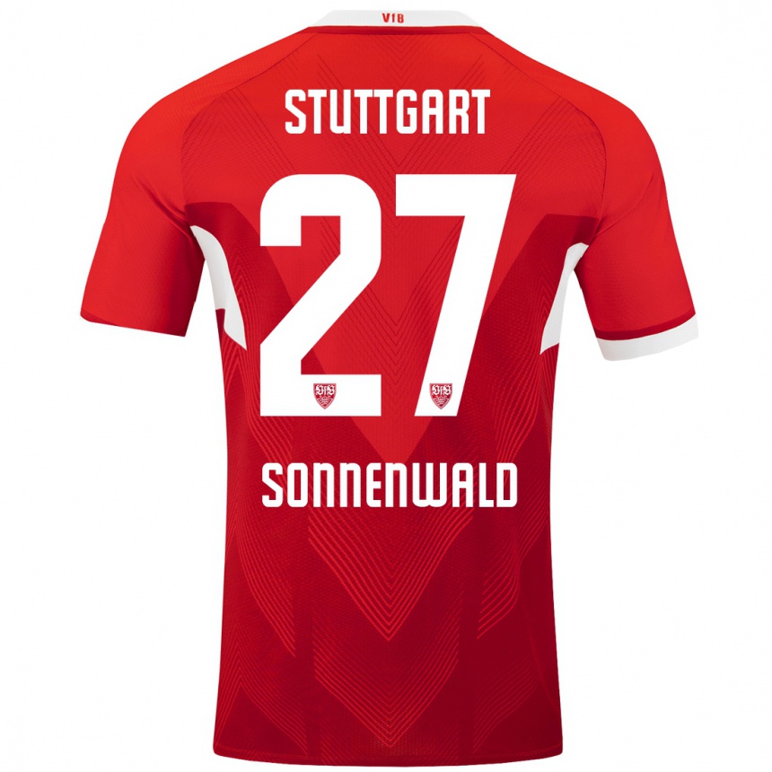 Enfant Football Maillot Lukas Sonnenwald #27 Blanc Rouge Tenues Extérieur 2024/25 Canada