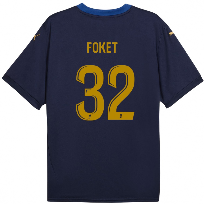 Enfant Football Maillot Thomas Foket #32 Bleu Marine Doré Tenues Extérieur 2024/25 Canada