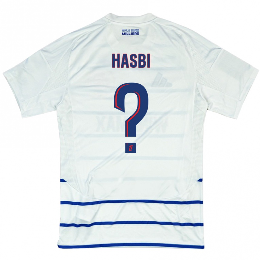 Enfant Football Maillot Walid Hasbi #0 Blanc Bleu Tenues Extérieur 2024/25 Canada