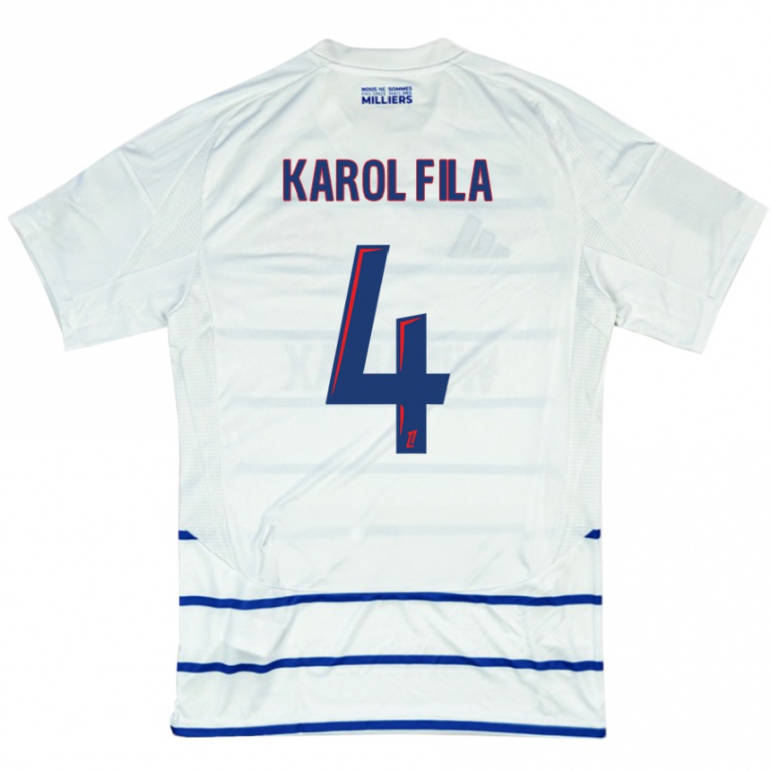 Kids Football Karol Fila #4 White Blue Away Jersey 2024/25 T-Shirt Canada