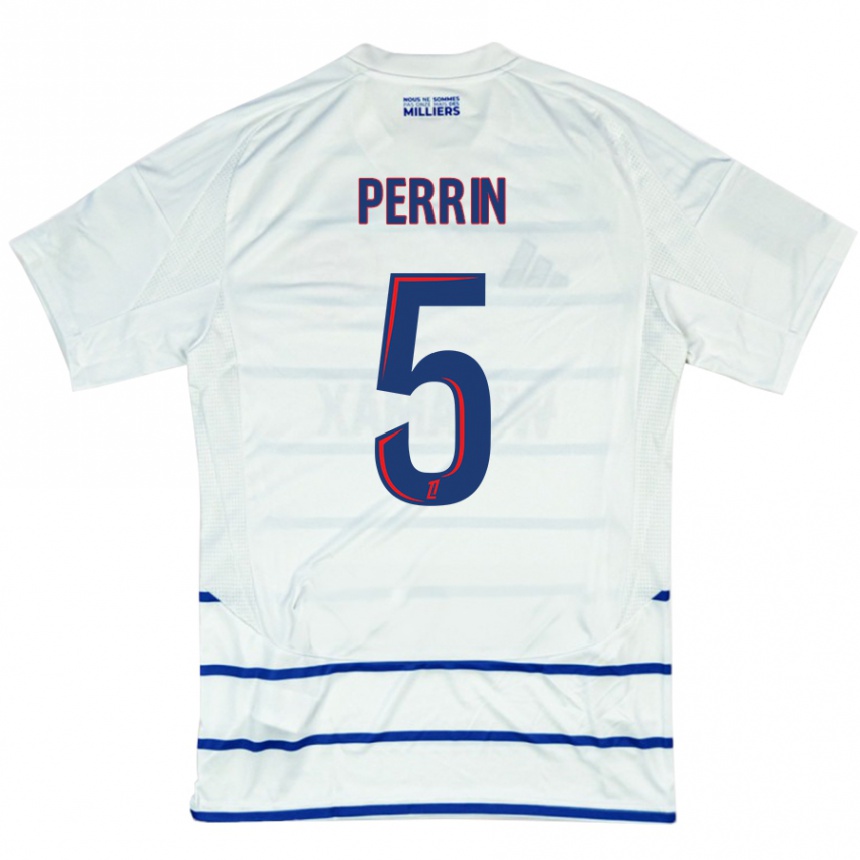 Enfant Football Maillot Lucas Perrin #5 Blanc Bleu Tenues Extérieur 2024/25 Canada