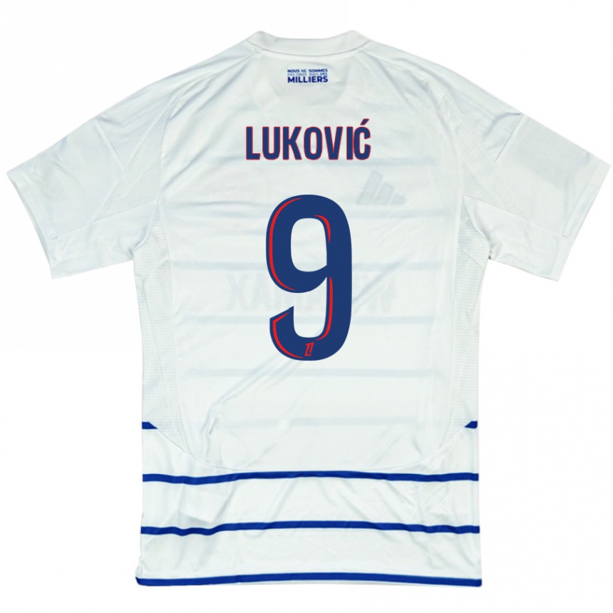 Enfant Football Maillot Milos Lukovic #9 Blanc Bleu Tenues Extérieur 2024/25 Canada