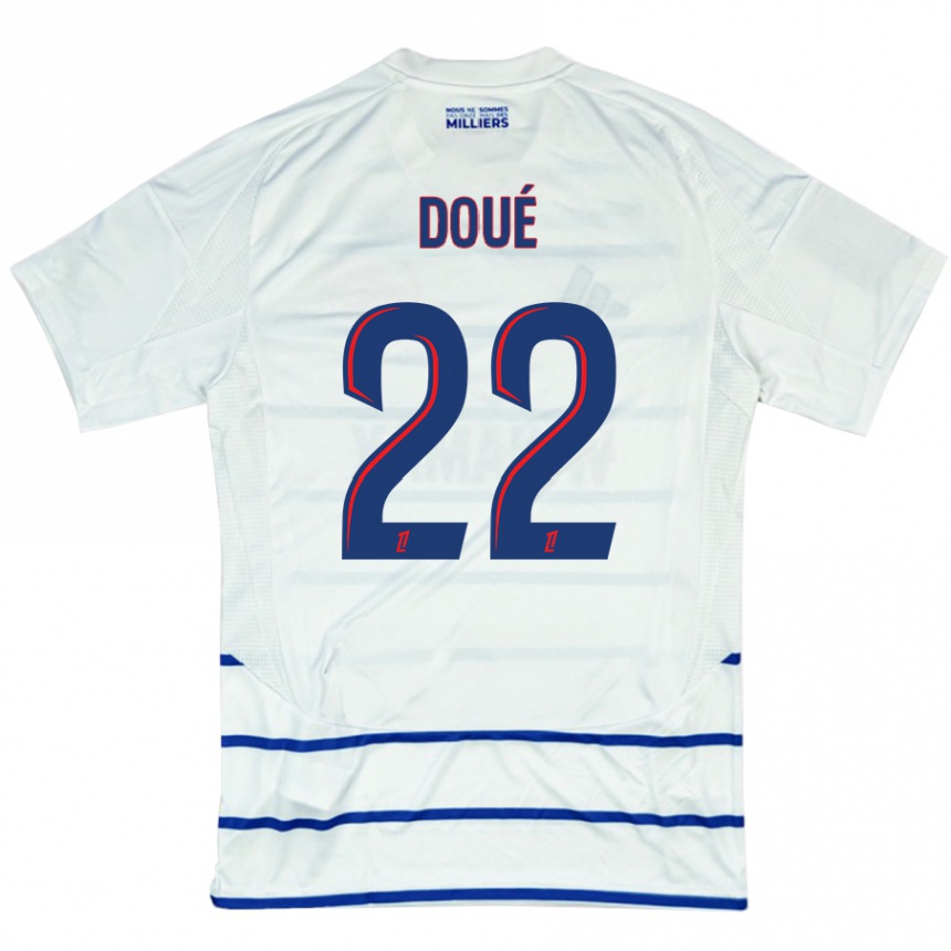 Enfant Football Maillot Guéla Doué #22 Blanc Bleu Tenues Extérieur 2024/25 Canada