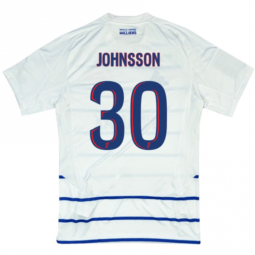 Kids Football Karl-Johan Johnsson #30 White Blue Away Jersey 2024/25 T-Shirt Canada