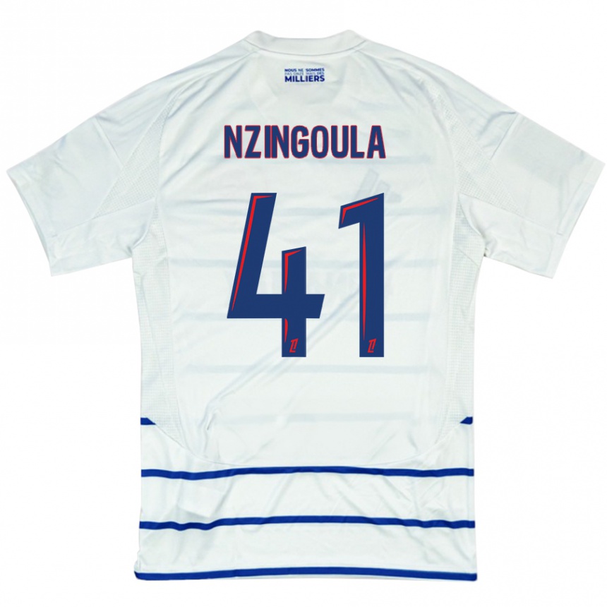 Enfant Football Maillot Rabby Nzingoula #41 Blanc Bleu Tenues Extérieur 2024/25 Canada