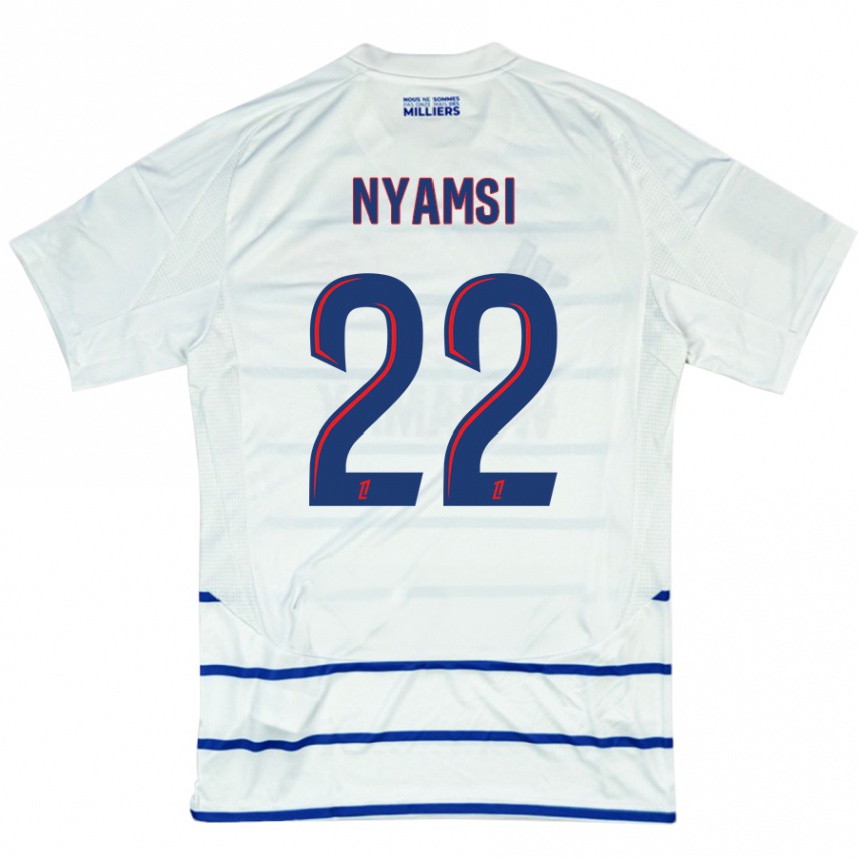 Enfant Football Maillot Gerzino Nyamsi #22 Blanc Bleu Tenues Extérieur 2024/25 Canada