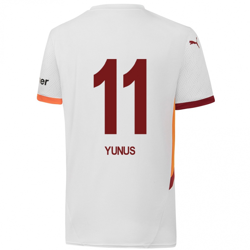 Enfant Football Maillot Yunus Akgün #11 Blanc Jaune Rouge Tenues Extérieur 2024/25 Canada