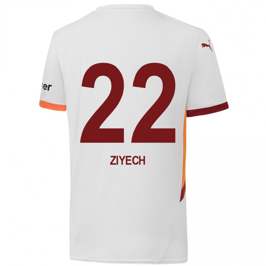 Enfant Football Maillot Hakim Ziyech #22 Blanc Jaune Rouge Tenues Extérieur 2024/25 Canada