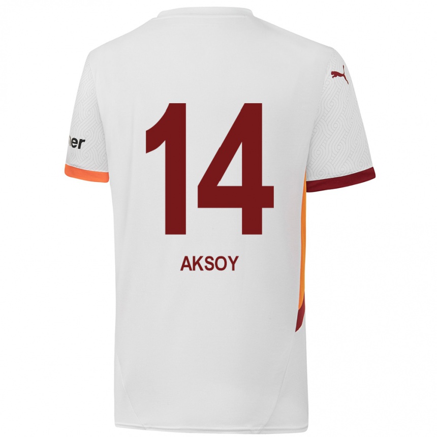 Kids Football Berkan Aksoy #14 White Yellow Red Away Jersey 2024/25 T-Shirt Canada