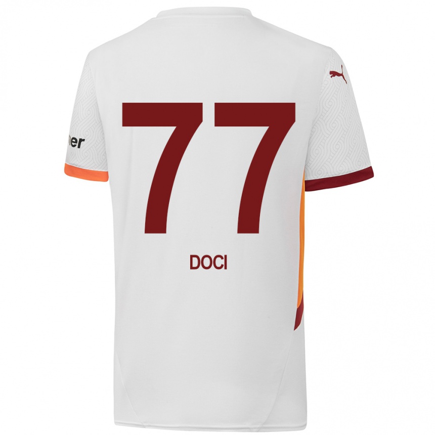 Kids Football Megi Doci #77 White Yellow Red Away Jersey 2024/25 T-Shirt Canada