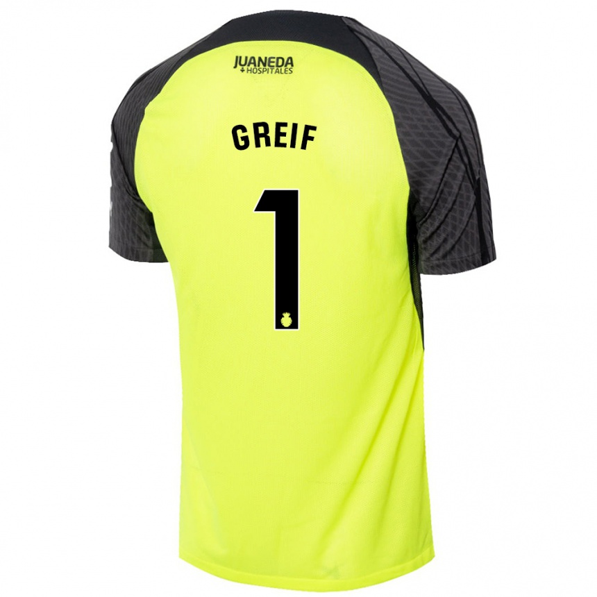 Kids Football Dominik Greif #1 Fluorescent Green Black Away Jersey 2024/25 T-Shirt Canada