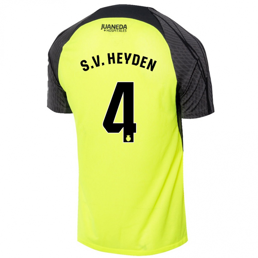 Kids Football Siebe Van Der Heyden #4 Fluorescent Green Black Away Jersey 2024/25 T-Shirt Canada