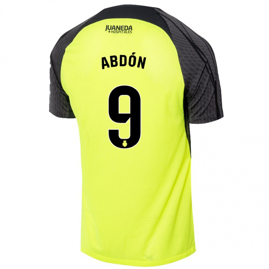 Kids Football Abdón Prats #9 Fluorescent Green Black Away Jersey 2024/25 T-Shirt Canada